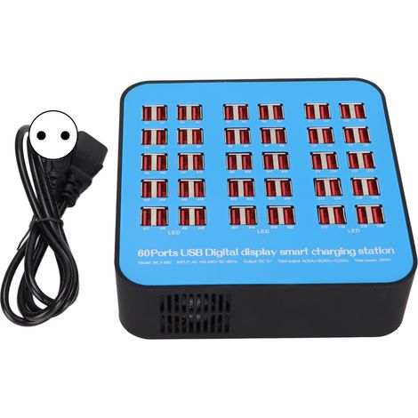Station de Charge Rapide USB 60 Ports 300W, Chargeur Multi-Ports pour Voyage et Bureau, Prise UE 100-240V (1/5)