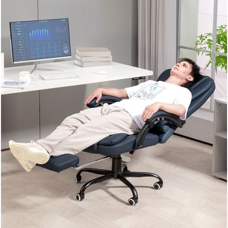 Stuhl Sessel Massage verstellbar Lederoptik Blau OKMYHOME (1/4)