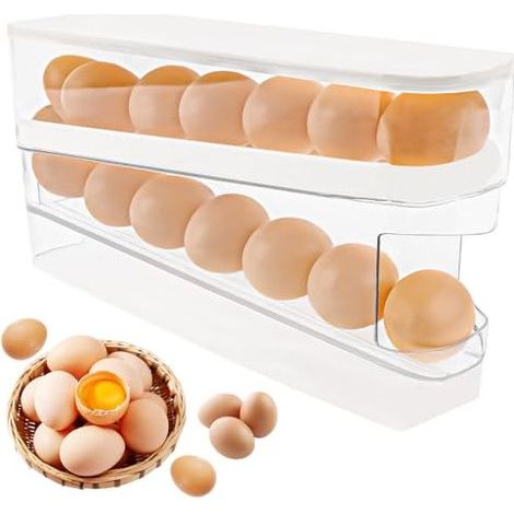 2 Niveaux Distributeur Automatique D'œufs, Organisateur D'œufs au Réfrigérateur, Peu Encombrant Roulant Rangement oeuf, Peut Contenir 12 Gros œufs, pour Réfrigérateur, Cuisine, Armoires (1/4)