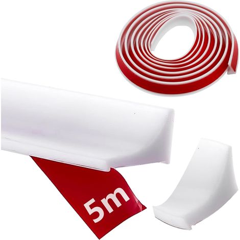 Barriere de Douche 500 cm, Barriere de Douche Silicone Seuil de Douche Barrage D'eau Barrière de Douche Pliable pour Baignoire Coins Évier (Blanc) (1/5)