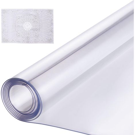 Nappe Rectangle Transparente 61x243,8 cm Épaisseur 1,5 mm, Film de Table Transparent en PVC, Imperméable et Facile à Nettoyer, Protection de Table pour Bureau, Cuisine Restaurant Salle à Manger (1/5)