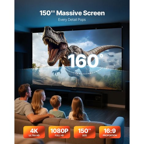 Écran de Projection 3810 mm 16:9 4K 1080 HD, Toile de Vidéoprojecteur Murale, Angle de Vision Étendu, avec Crochets et Ruban Adhésif Double Face, pour Cinéma Domicile, Bureau, Classe de Classe (1/5)