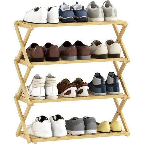 Étagère à chaussures en bambou 4 niveaux pour 12 paires couleur naturelle dimensions 60x29x67 cm parfaite pour entrée et couloir (1/5)