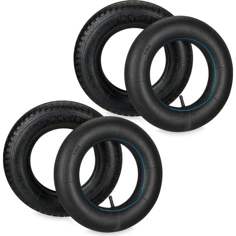 Relaxdays Schubkarrenrad mit Schlauch, 2er Set Ersatzreifen, 3.50-8", luftbereift, für Schubkarre, bis 154 kg, schwarz