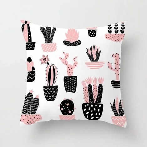 Taie D'oreiller - Coton Linen - Imprimé Cactus - Double Face - Pour Canapé Chaise Bureau Lit Voiture - 40x40 cm (1/5)