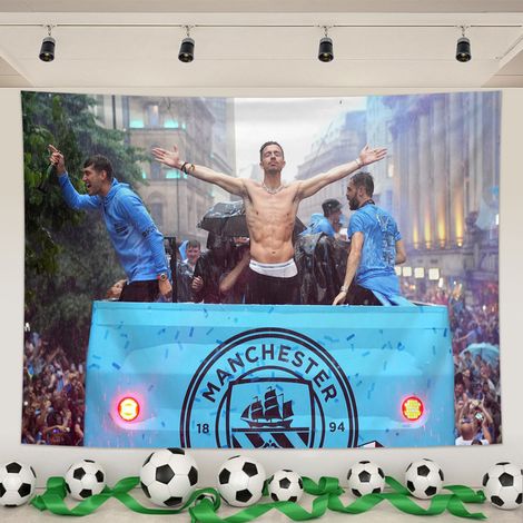 Tapisserie Murale Foot, Écussons Man City,Tissu Peachskin, Pour Salon, Bar, Chambre, Fan Zone, Outils Montage Inclus,05, 150x130cm