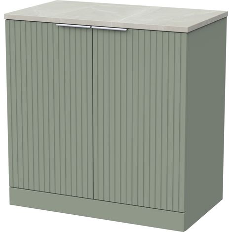 Callingwood Contemporary Floor Standing 2 Door Vanity Unit with Marble Plaster Laminate Worktop , 800mm, Reed Green