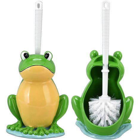 Brosse de toilette en forme de grenouille, nettoyage créatif de salle de bain avec support, ensemble sur pied pour bol (1/5)