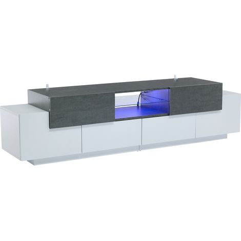 Meuble TV moderne avec étagères en verre, console de salon pour téléviseurs 80/75/70/65/55 pouces, rangement multimédia gaming, armoire TV blanche et grise, meuble bas pour chambre. (1/5)
