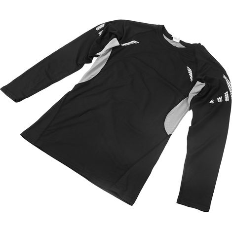 T-shirt sport respirant manches longues en soie artificielle, idéal pour running et fitness, couleur noir-gris. (1/5)