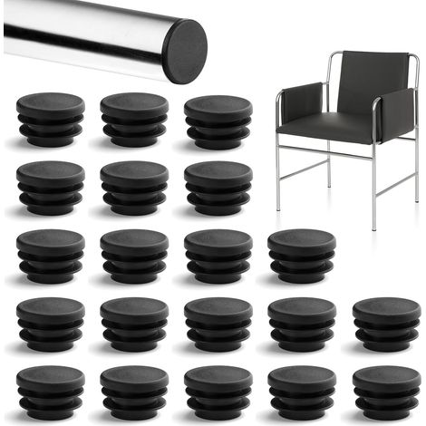 20 tapones negros para tubos redondos de 25 mm para muebles, protección antideslizante para sillas, sofás, mesas y estantes. (1/5)