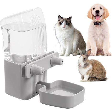 Distributore d'acqua a gravità da 1,5 litri per gabbie – Automatico, adatto a molti animali e tipi di gabbia – Grigio (1/3)
