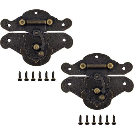 (4,7x3,7cm, 2 pièces, bronze antique) Serrure vintage en relief avec vis, adaptée aux armoires, boîtes à bijoux, boîtes cadeaux, valises ou meubles (1/5)