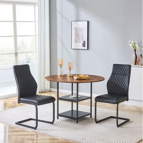 Set mesa redonda de comedor 107 cm con 2 sillas, MDF y metal, estilo industrial, negro nogal (1/5)