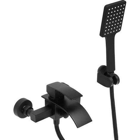 Robinet de bain, monté au mur, design cascade, noir (1/2)