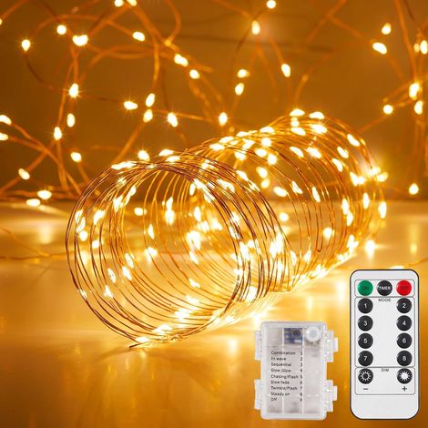 Guirlande Lumineuse LED Étanche 20m, 1 Paquet, 200 Lumières de Fée à Piles, Fil de Cuivre Blanc Chaud avec Télécommande, Minuterie & Mode Scintillant, Idéal pour Chambre, Mariage, Noël (1/5)