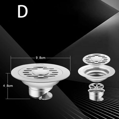 (10cm-D)With Grid Grate Cover Shower Floor Drain Stainless Steel Backflow Preventer Sink Strainer Anti-odor Round Drain Filter (1/4)