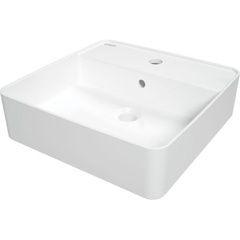 Aufsatzwaschbecken Weiß eckig Keramik mit Armaturenbank "Square"