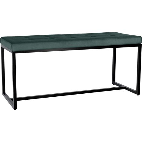 Panca imbottita 100 cm stile design con seduta in velluto verde trapuntato e struttura in metallo nero 100008585