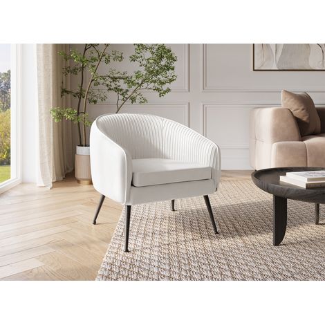 Deco In Paris – Fauteuil cabriolet en velours beige – Dossier moelleux – Pieds en métal noir – Largeur 65 cm – Profondeur 72 cm – Hauteur 72 cm
