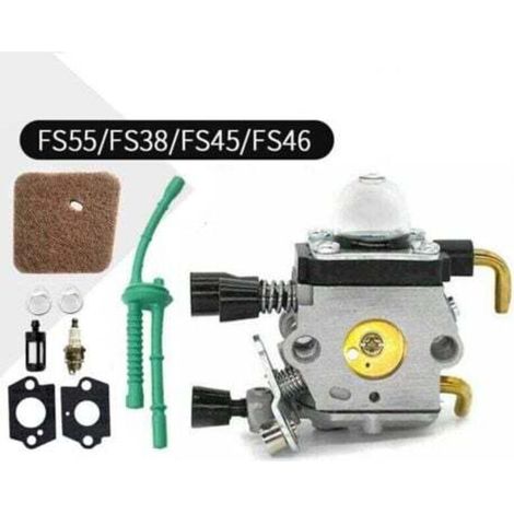 Carburateur pour Stihl FS55 FS38 FS55R FS55RC HL45 KM55 FS80 FR85 FH75 FS45 FS46 FS74 FS75 HL75 HS70 C1Q-S63 C1Q-S69 Moteur Cutter Trimmer avec Joint Bougie D'Allumage Éponge Filtre Tuyau-- (1/4)