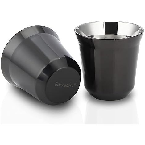 Lot de 2 tasses à expresso en acier inoxydable Double paroi isolée,75 ml, Noir (1/5)