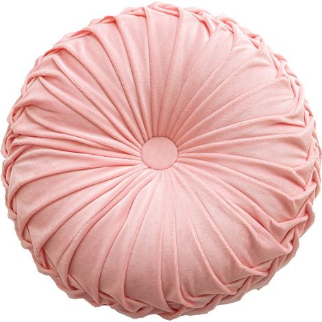 Coussin rond uni rose 35 cm, doux, forme roue, pour canapé, voiture et camping (1/5)