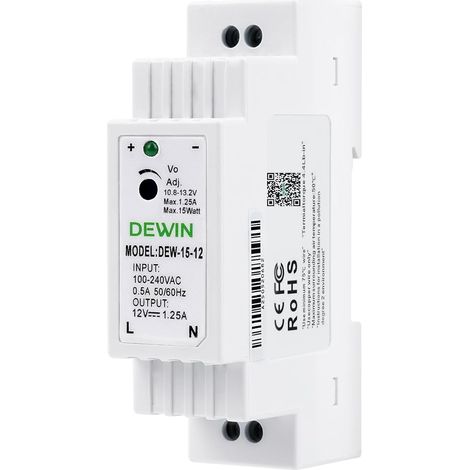 Alimentation rail DIN 12 V, alimentation à découpage, transformateur rail DIN DC 1,25 A 15 W (1/5)