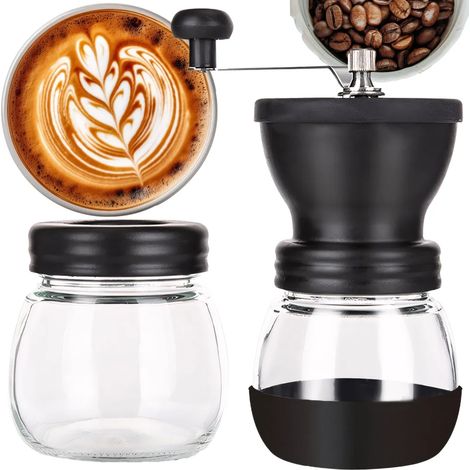Kaffeemühle mit Keramikscheibe, manuelle Kaffeemühle, Kaffeemühle mit unabhängig einstellbarem Mahlgrad, auch für Gewürze geeignet, schwarz, Vintage-Stil.