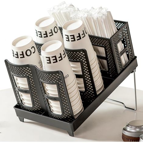 1 - Porte-gobelet - Rangement vertical - 6 emplacements - Gain de place et stabilité - Bureau et commerce - Noir - 20,3x15,3x13cm