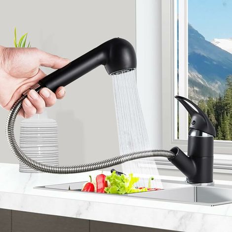 Kitchen Faucet Pull Out Spray,2 Spray Modes Kitchen Mixer Tap,Kitchen Faucet Can Swivel 360°,Matte Black (1/5)