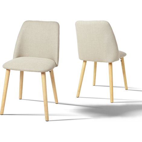 Goeurvant Sedie da Pranzo Minimaliste Moderne con Rivestimento Traspirante e Gambe in Legno Massello - Set di 2 - Beige