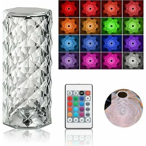 Lampe de table en cristal de diamant, 16 couleurs tactiles lampe de table de chevet de charge USB lampe de chevet télécommandée (1/4)