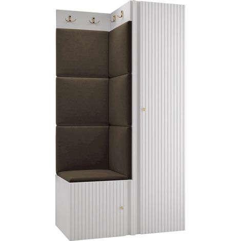 Meuble d'entrée Hartford 390, Polo 877, 186x82x46cm, Stratifié, Tissu, MDF, Murale, À poser