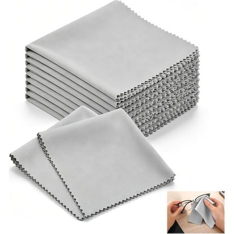 Pack of 10 Microfiber Cloths for Glasses and Screens, 20 x 20 cm Grey, Soft Cleaning Wipes for Eyeglasses, Lenses, Camera, Phone, Tablet, Sensitive Surfaces (1/5)