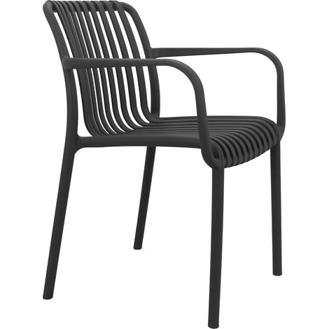Sedia poltrona impilabile da esterno interno bar e ristoranti in resina con schienale effetto corda Giulia - DarkGray (1/5)
