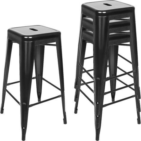 Juego de 4 Sillas de Comedor de Metal, Taburetes de Bar Estilo Industrial de Metal, Sillas apilables de Metal Negro, Altura 76 cm (1/5)