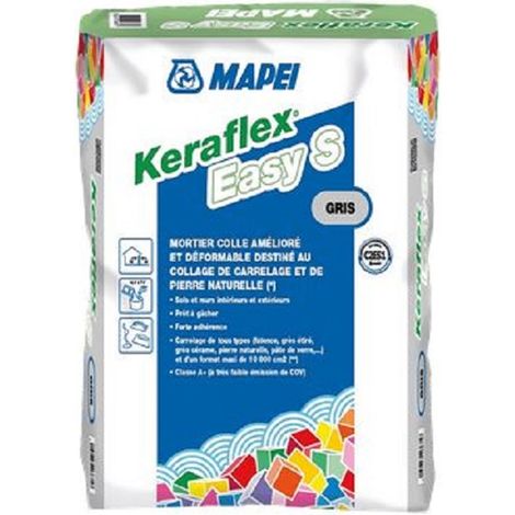 Mapei – Mortier colle KERAFLEX EASY S – Gris – Sac 25kg pour carrelage intérieur et extérieur – Amélioré et déformable – Pour chantiers humides
