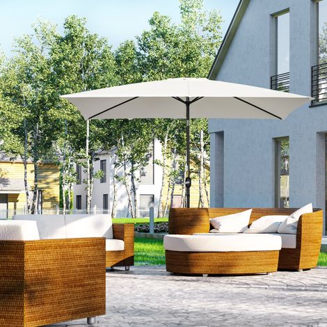 Parasol rectangulaire 2x3m pliable réglable manivelle aluminium polyester, blanc crème