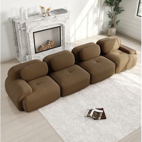 Canapé d'angle modulaire 388x103x75 cm marron en velours côtelé sans montage (1/5)