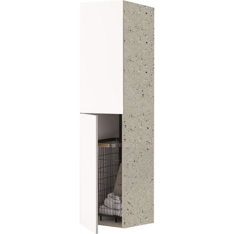 Colonna multiuso 2 ante 40x182h con Cesto panni Bianco/Pietra (1/2)