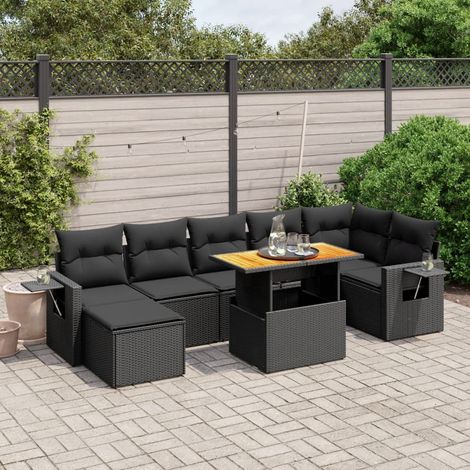 vidaXL Salon de jardin 8 pcs avec coussins noir résine tressée (1/4)