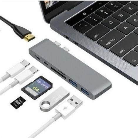 Hub USB C 7 en 1 avec Port de Charge de Type C, Slot HDMI 4K, 3 Ports USB 3.0, Adaptateur Lecteur de Carte SD-TF pour Mac,Chromebo (1/4)