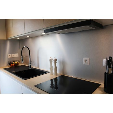 Revestimiento pared cocina reversible de aluminio cepillado / aluminio bruto (disponible en 2 m x 1 m y 1 m x 0,5 m) - Color - Aluminio cepillado, Espesor - 3 mm, Anchura - 50 cm, Longitud - 100 cm