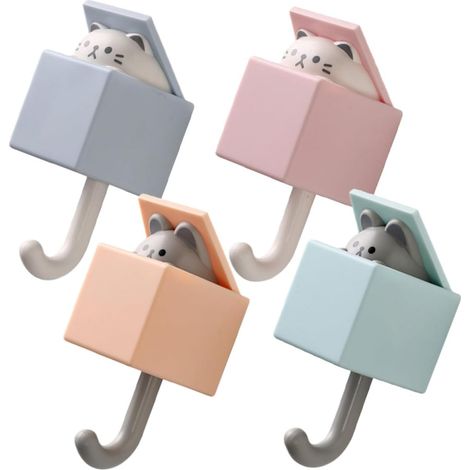 Lot de 4 crochets muraux autocollants motif chat et souris