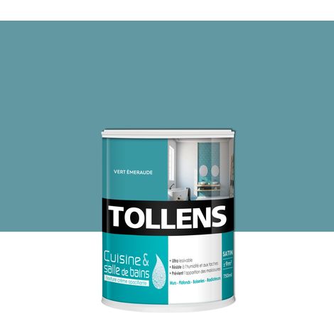 Peinture Cuisine Et Salle De Bain - Ultra Résistante - Tollens - Pour Murs, Boiseries, Radiateurs - Vert Emerau - 0,75L = 9m2