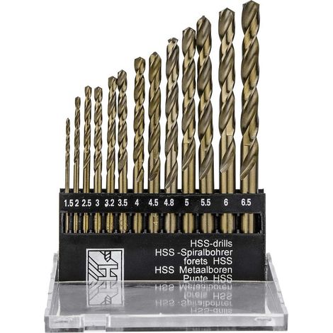 13pcs M35 HSS Twist Drill Bits 1.5-6.5mm with Round Shank and Titanium Coating for Drilling Wood and Metal (1/5)