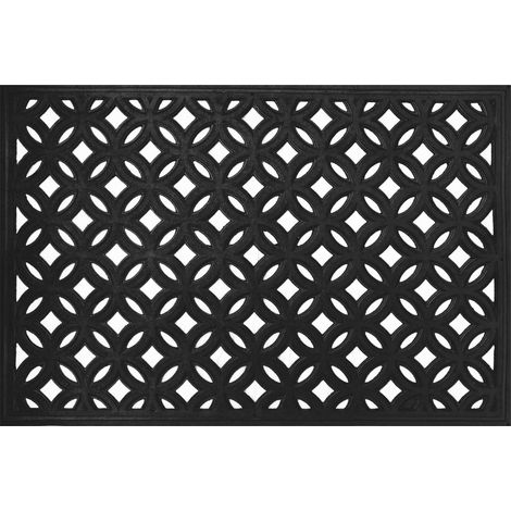 Relaxdays Doormat, 60 x 40 cm, weatherproof, non-slip, indoor & outdoor, geometric ring rubber mat, black (1/5)
