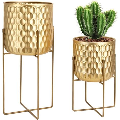 Set de 2 Jardinières Métalliques Modernes avec Support 31cm (1/5)