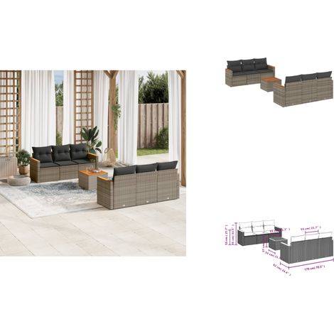 7-tlg. Garten-Sofagarnitur mit Kissen Grau Poly Rattan - Gartenmöbelset - PE-Rattan Möbel - Outdoor Sofa - Esstisch Set - Lounge Garnitur (1/3)